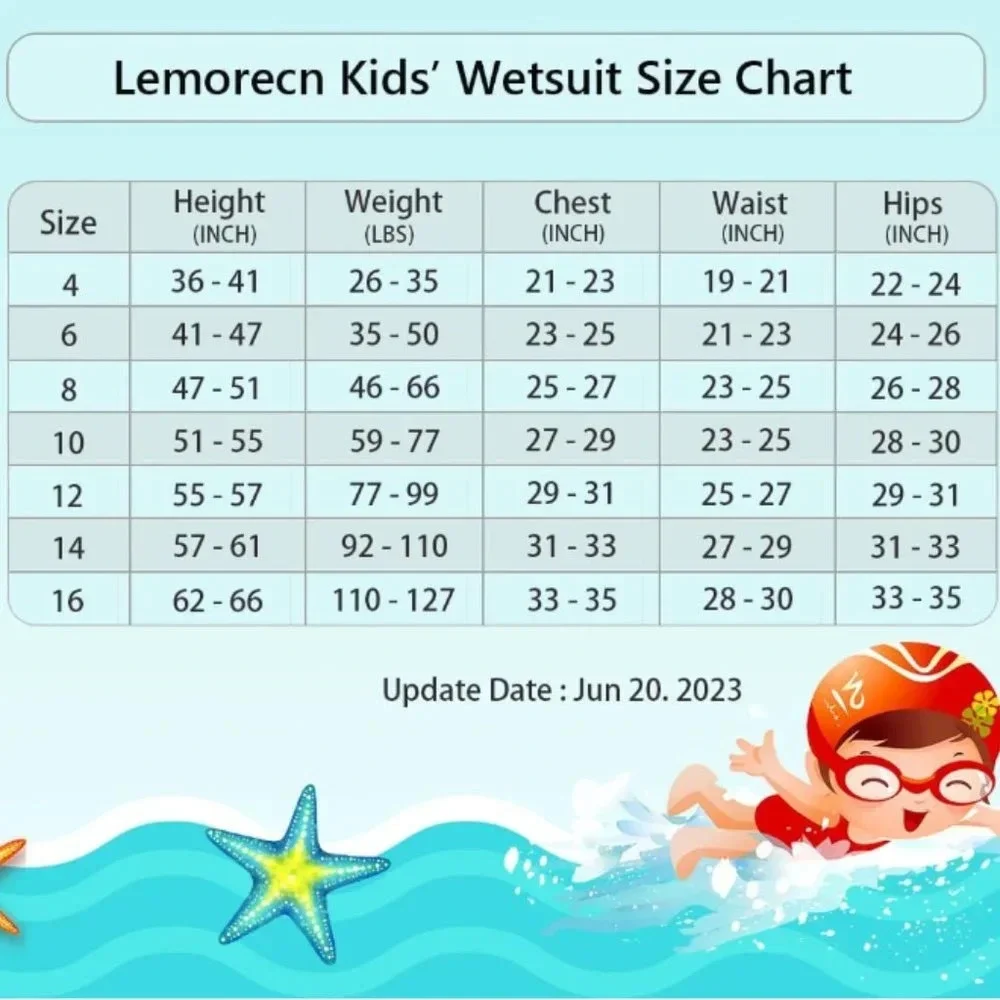 Lemorecn kids 2mm wetsuit NWT Size 14